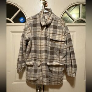 Men's Plaid Sherpa Jacket - Brown & Cream
